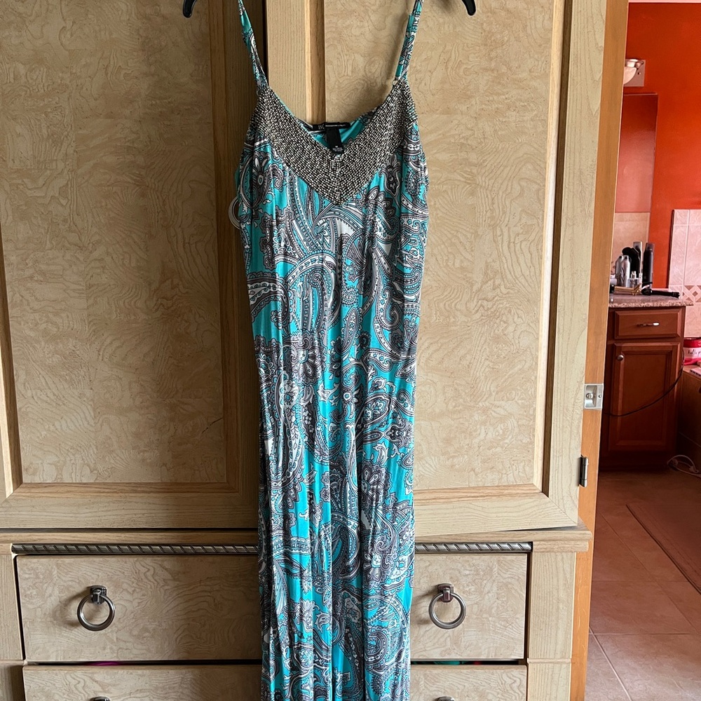 INC International Concepts Teal and Brown Paisley Maxi Dress